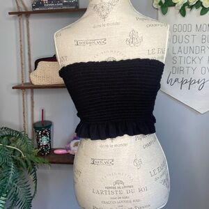 Forever21 Large Black Ribbed Tube Top w/ Ruffle Edging